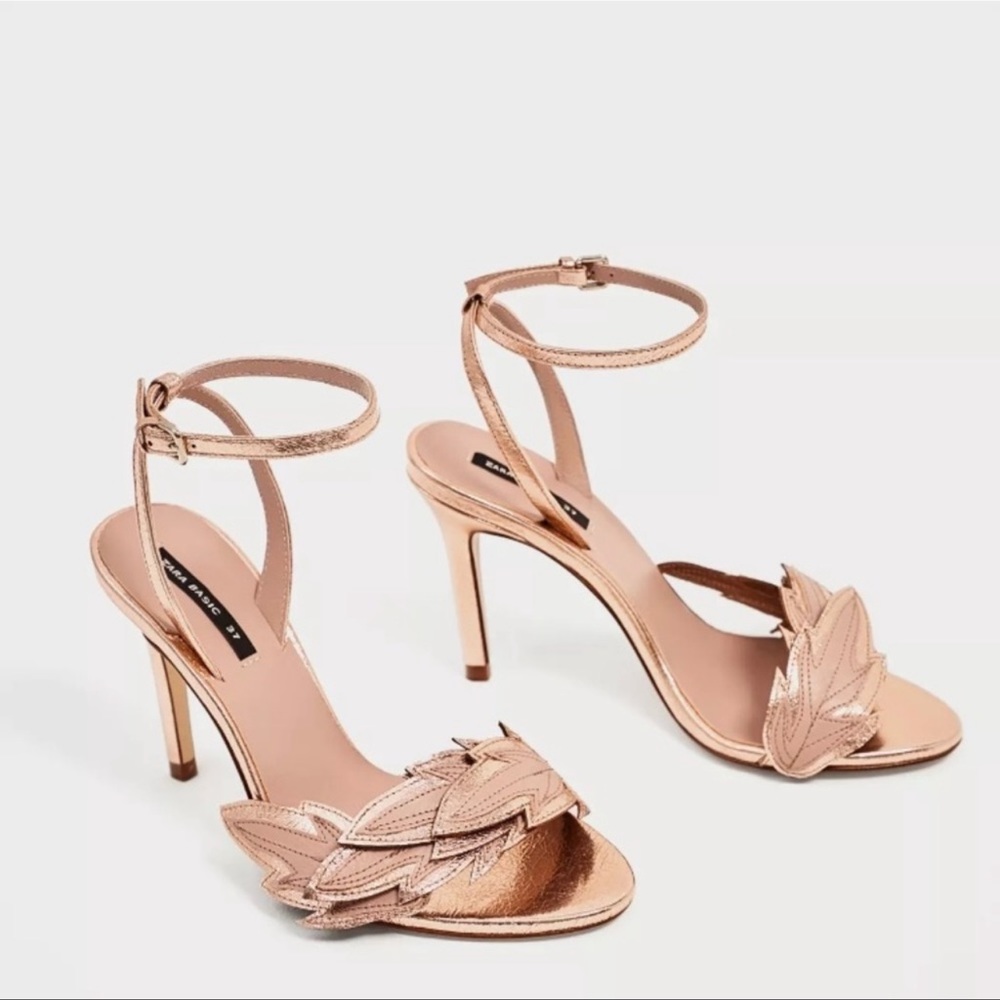 ZARA ROSE GOLD ANKLE STRAP HEELED SANDALS SIZE 39 NWOB